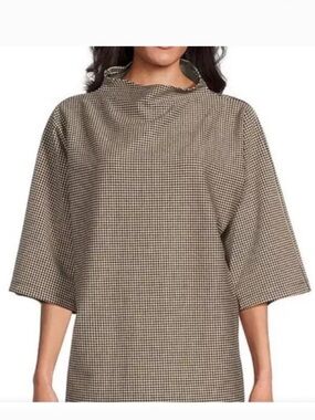 Bryn Walker Adria tan and black jacquard houndstooth funnel neck 3/4 sleeve XXS